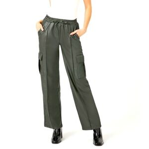 faux leather olive green cargo pants